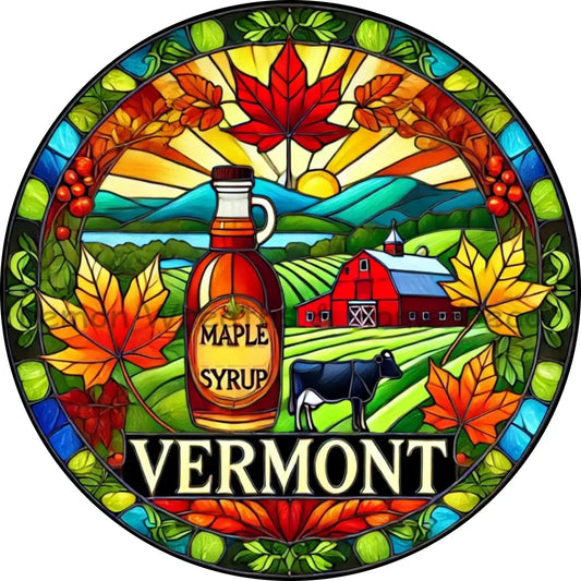 Vermont Faux Stained Glass Metal Sign