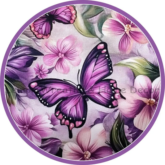 Vibrant Purple Swallowtail and Blooming Floral Metal Sign