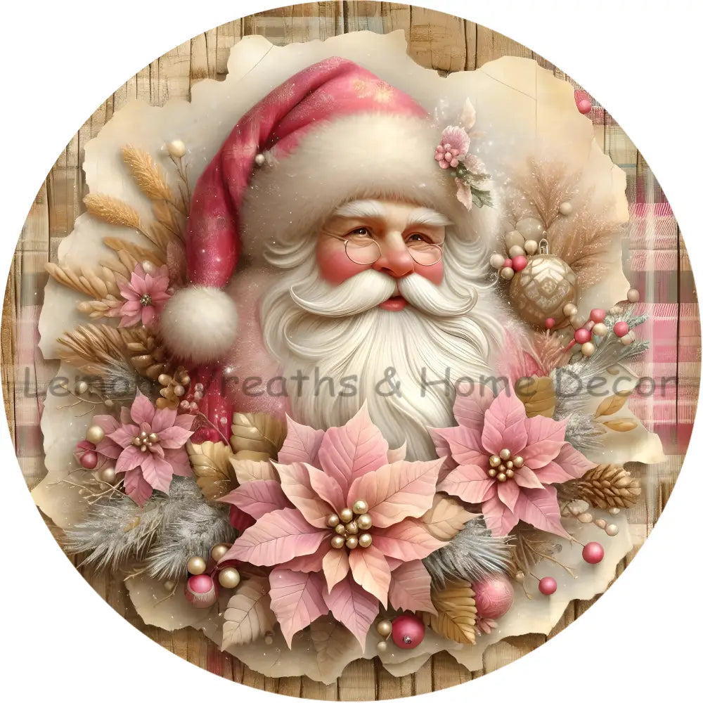 Victorian Blush Santa With Poinsettias Metal Sign
