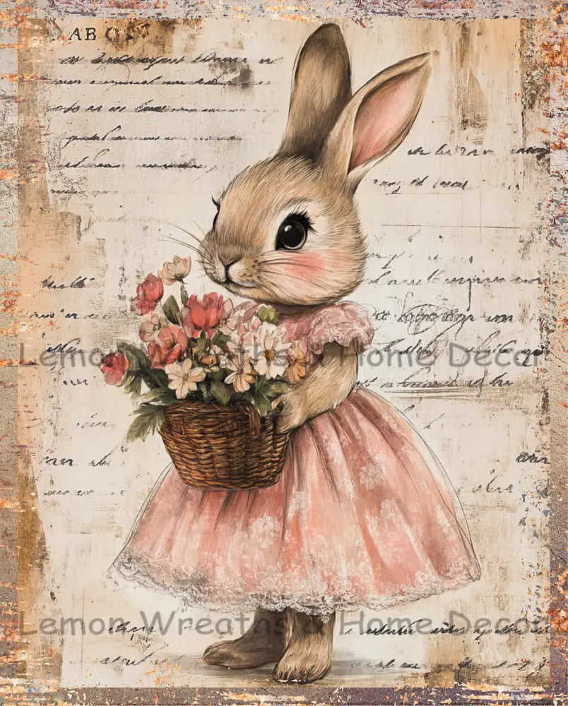 Victorian Bunny Floral Basket Metal Sign