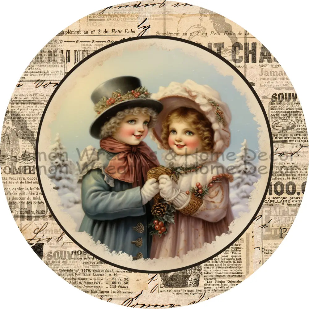 Victorian Children Winter Metal Sign