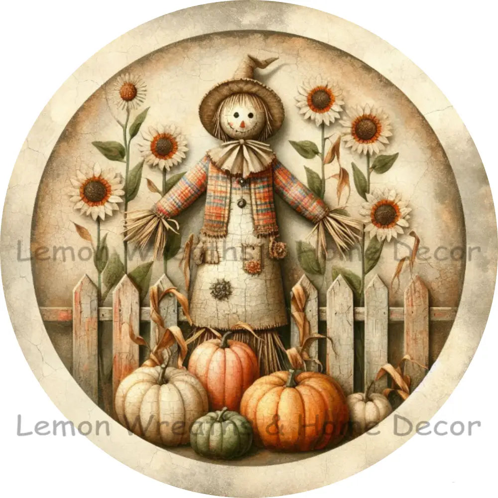 Vintage Country Scarecrow & Sunflowers Fall Metal Sign