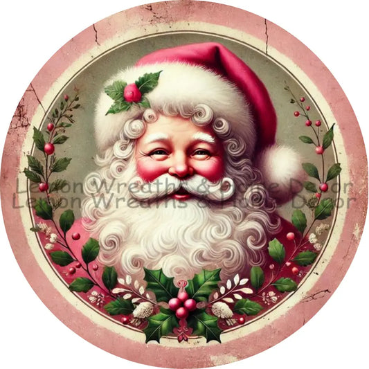 Vintage Santa Charm Dusty Rose Metal Sign