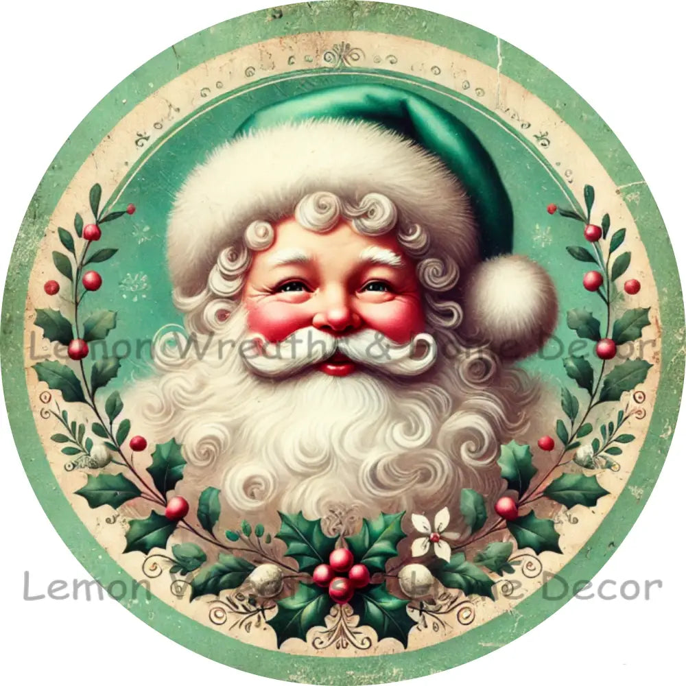 Vintage Santa Charm Mint Green Metal Sign