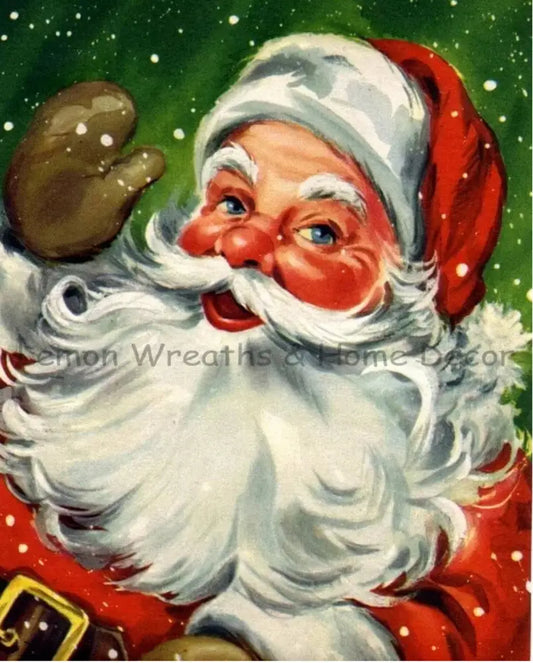 Vintage Santa Waving Rosey Cheeks Metal Sign 8 X 10