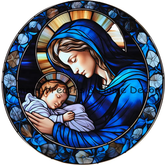 Virgin Mary And Child Blue Metal Sign