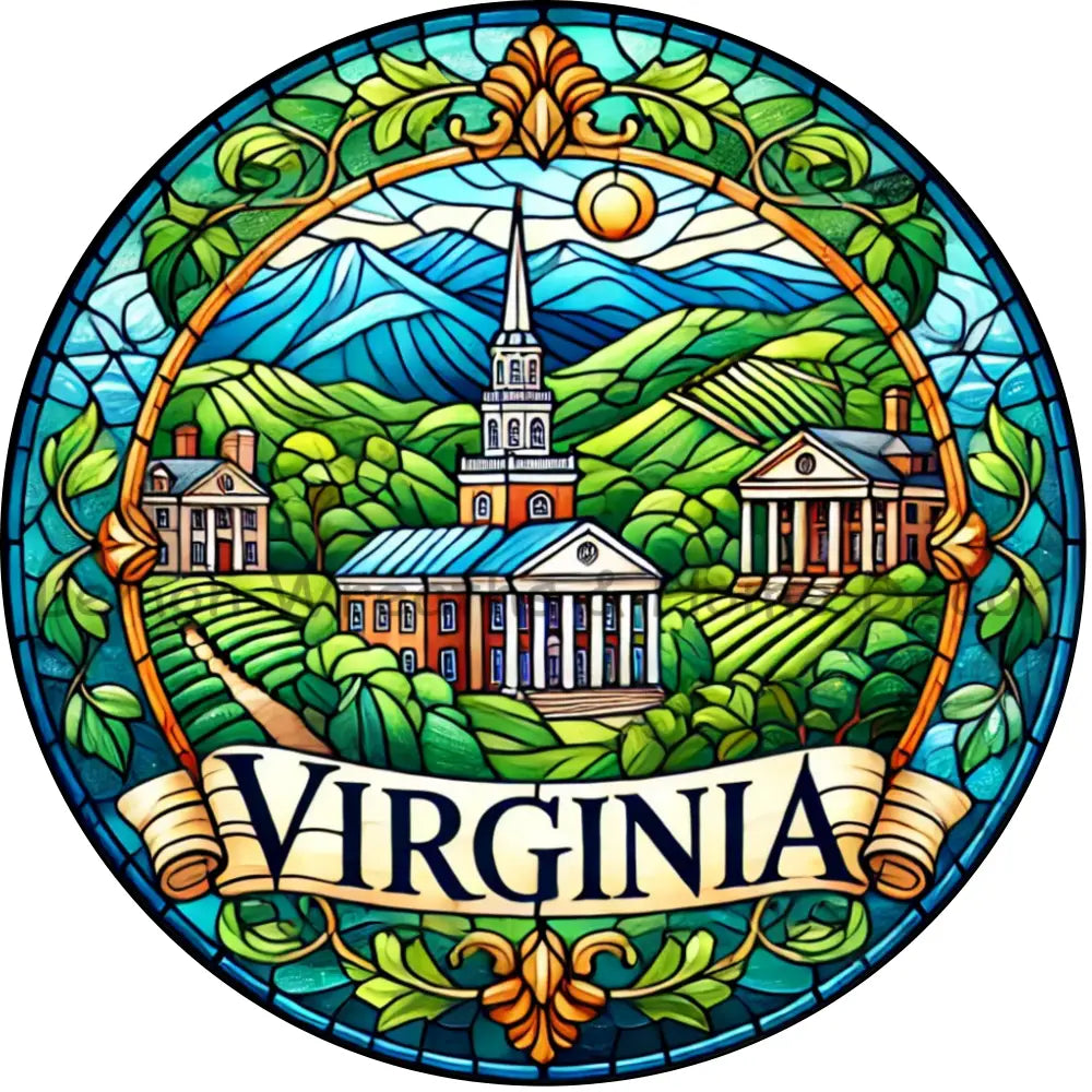 Virginia Faux Stained Glass Metal Sign