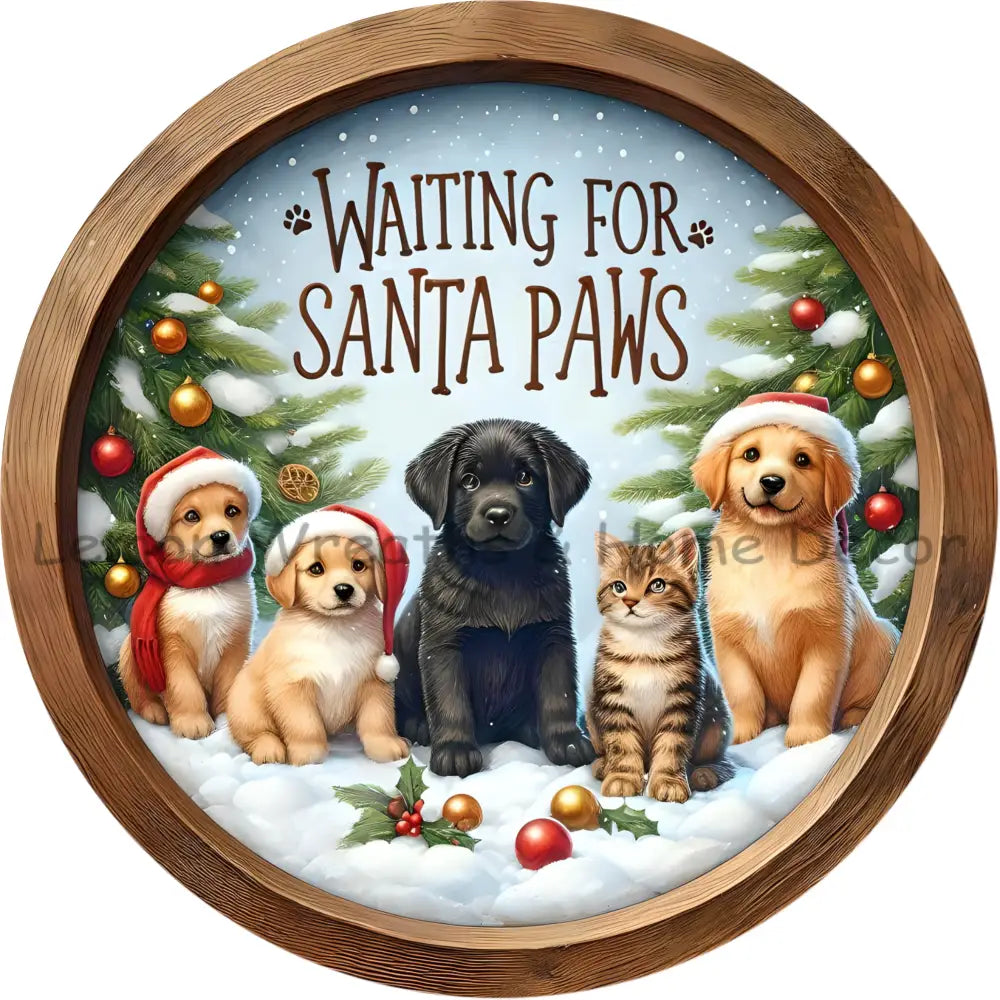 Waiting For Santa Paws Metal Sign