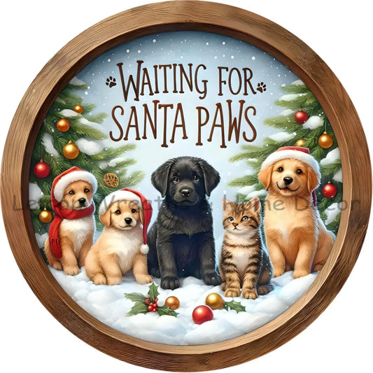 Waiting For Santa Paws Metal Sign