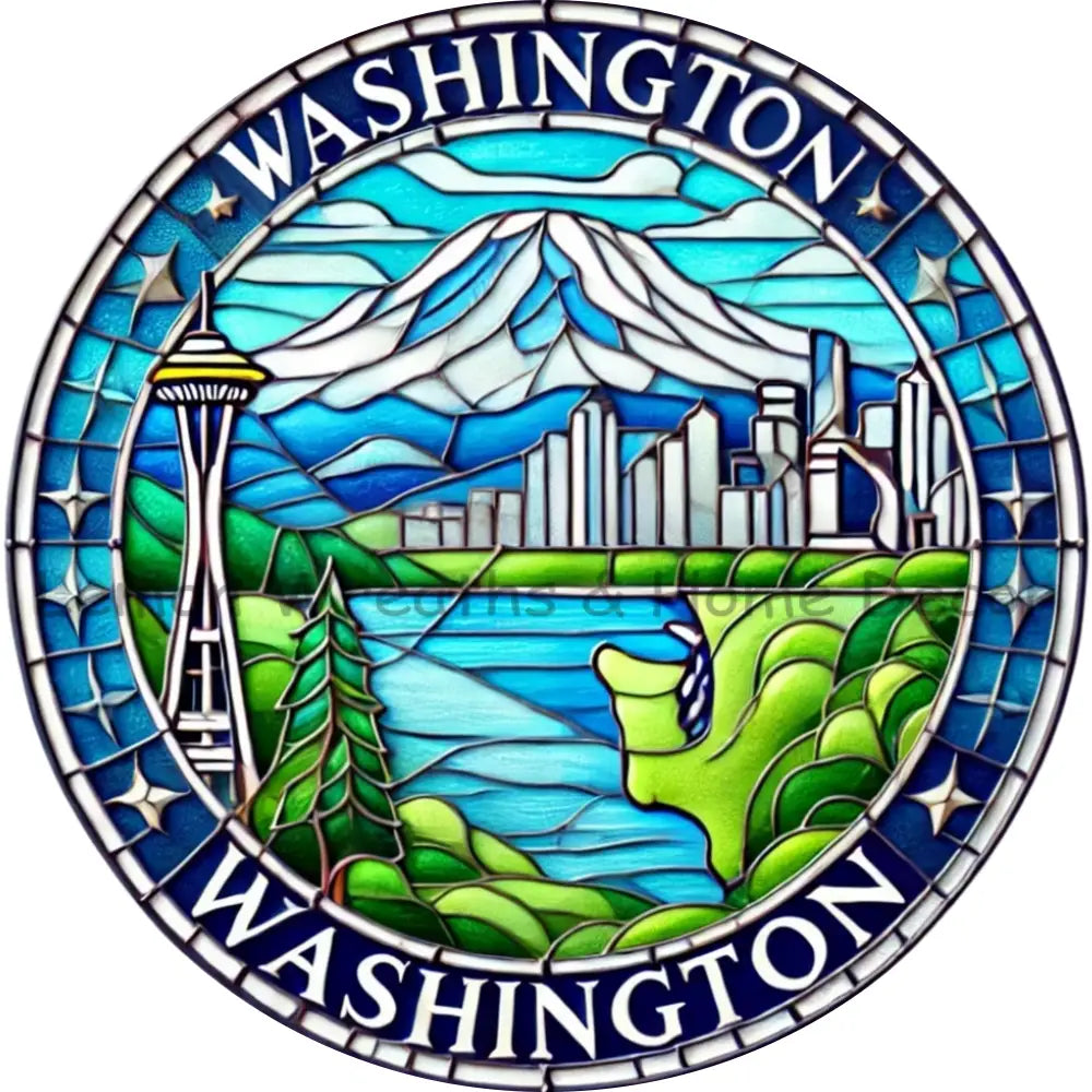 Washington Faux Stained Glass Metal Sign