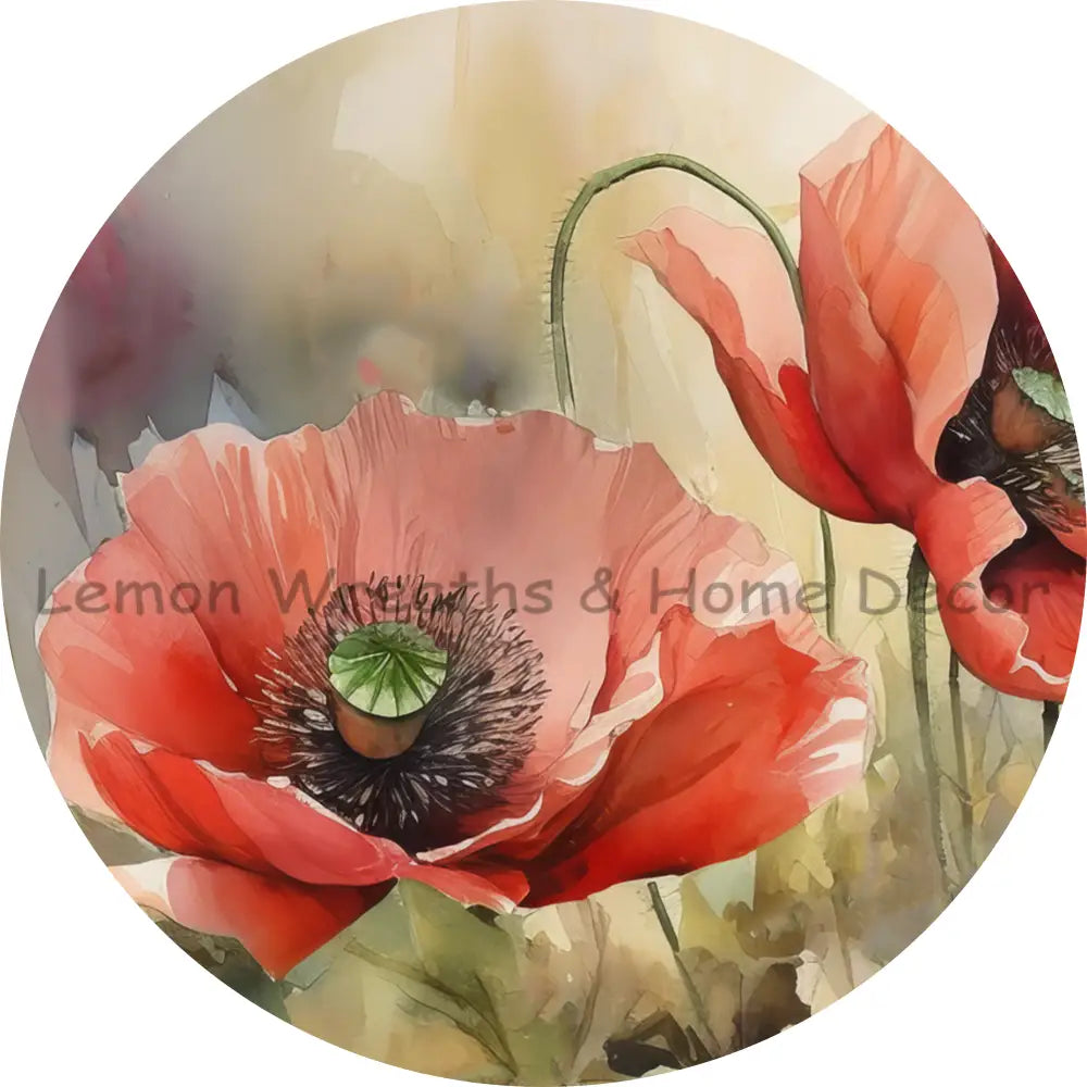 Watercolor Red Poppies Sublimated Fabric Center