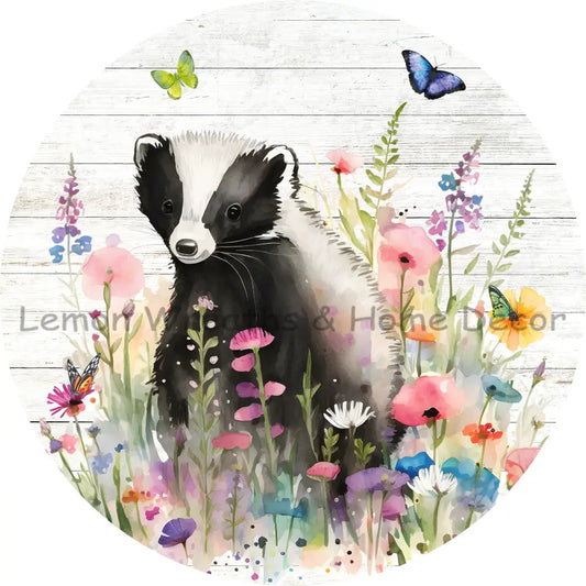 Watercolor Skunk Wildflowers Metal Sign 8