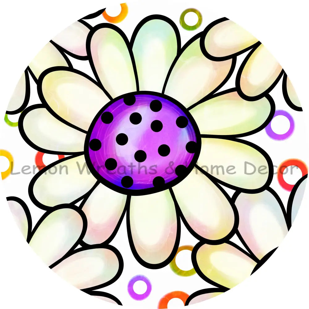 Watercolor White Daisies Polka Dot Centers Sublimated Fabric Center