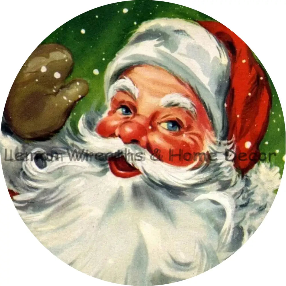 Waving Santa Round Metal Sign