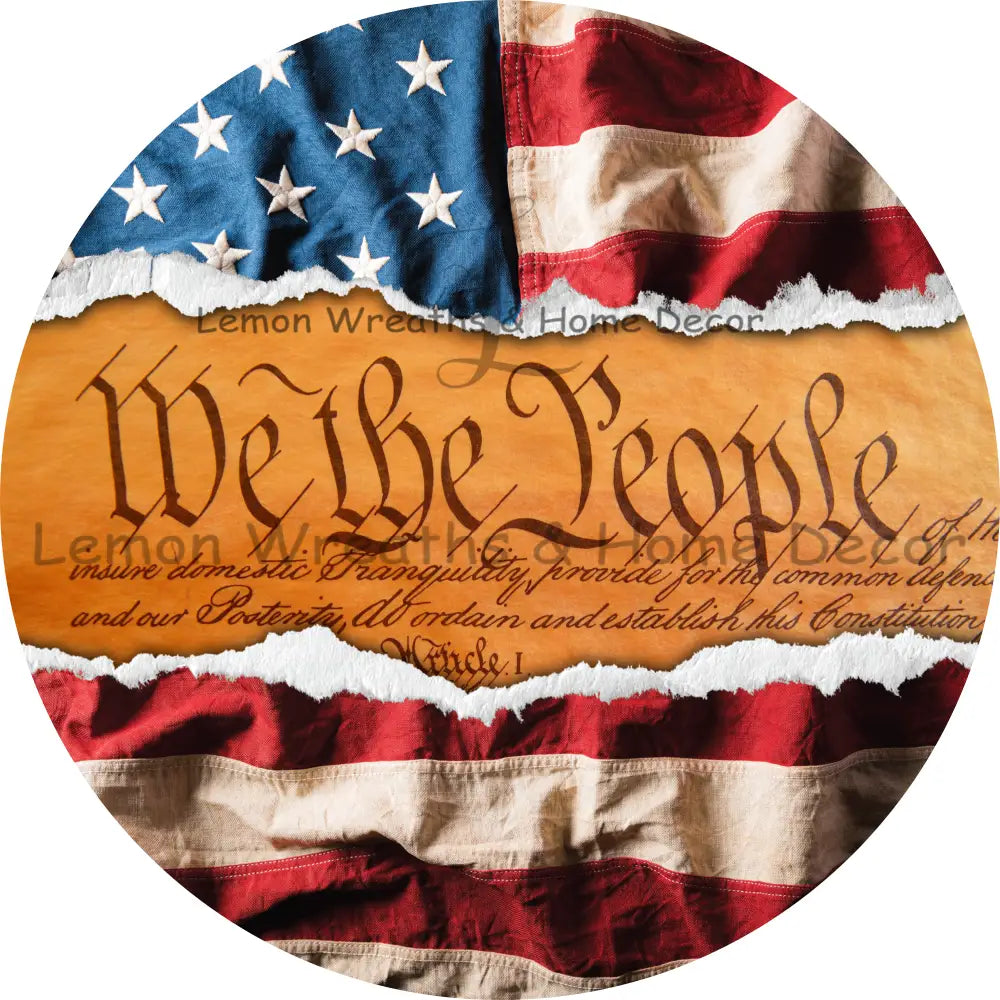 We The People Distressed Flag Metal Sign Circle 8