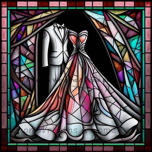 Wedding Couple Faux Stained Glass Metal Sign 8