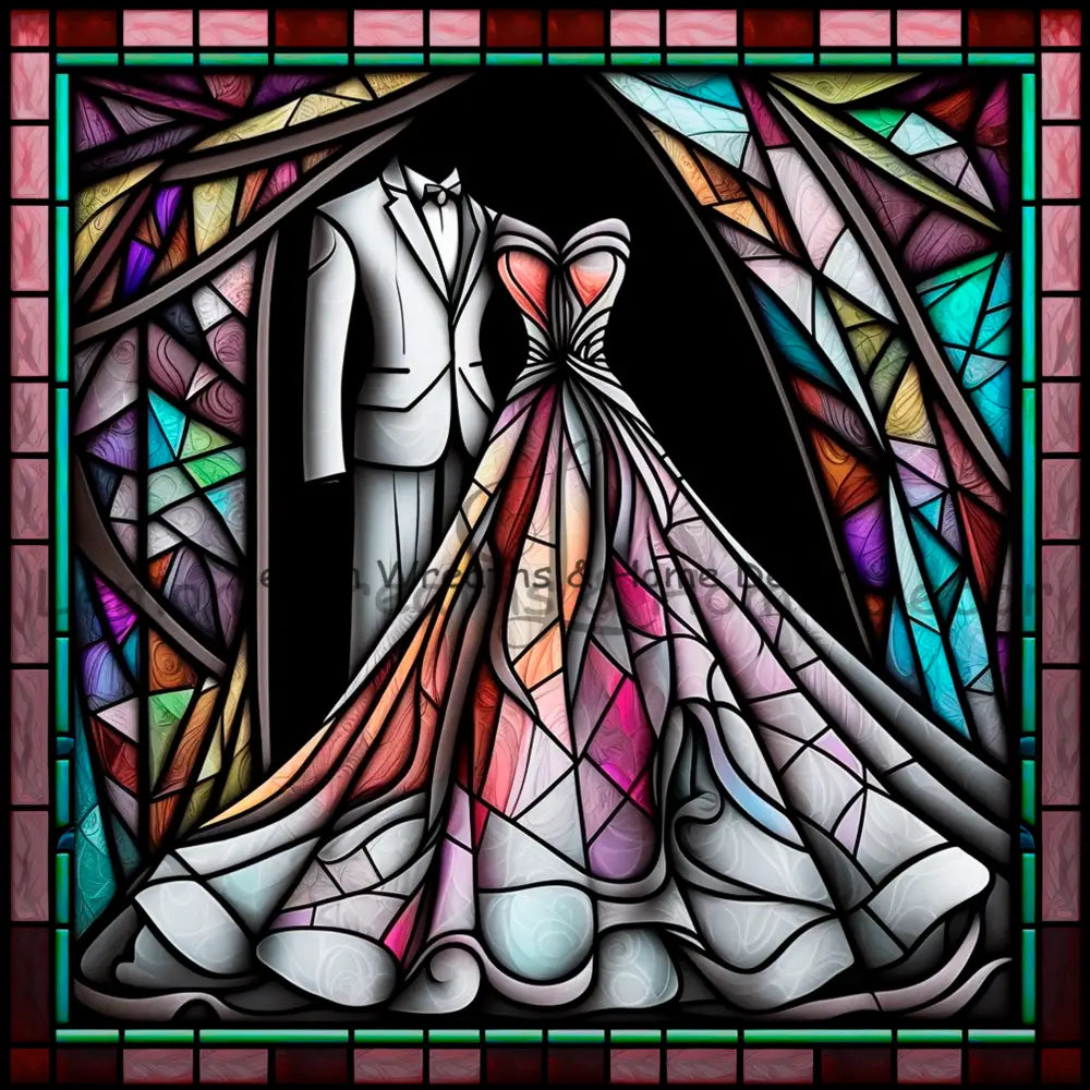 Wedding Couple Faux Stained Glass Metal Sign 8