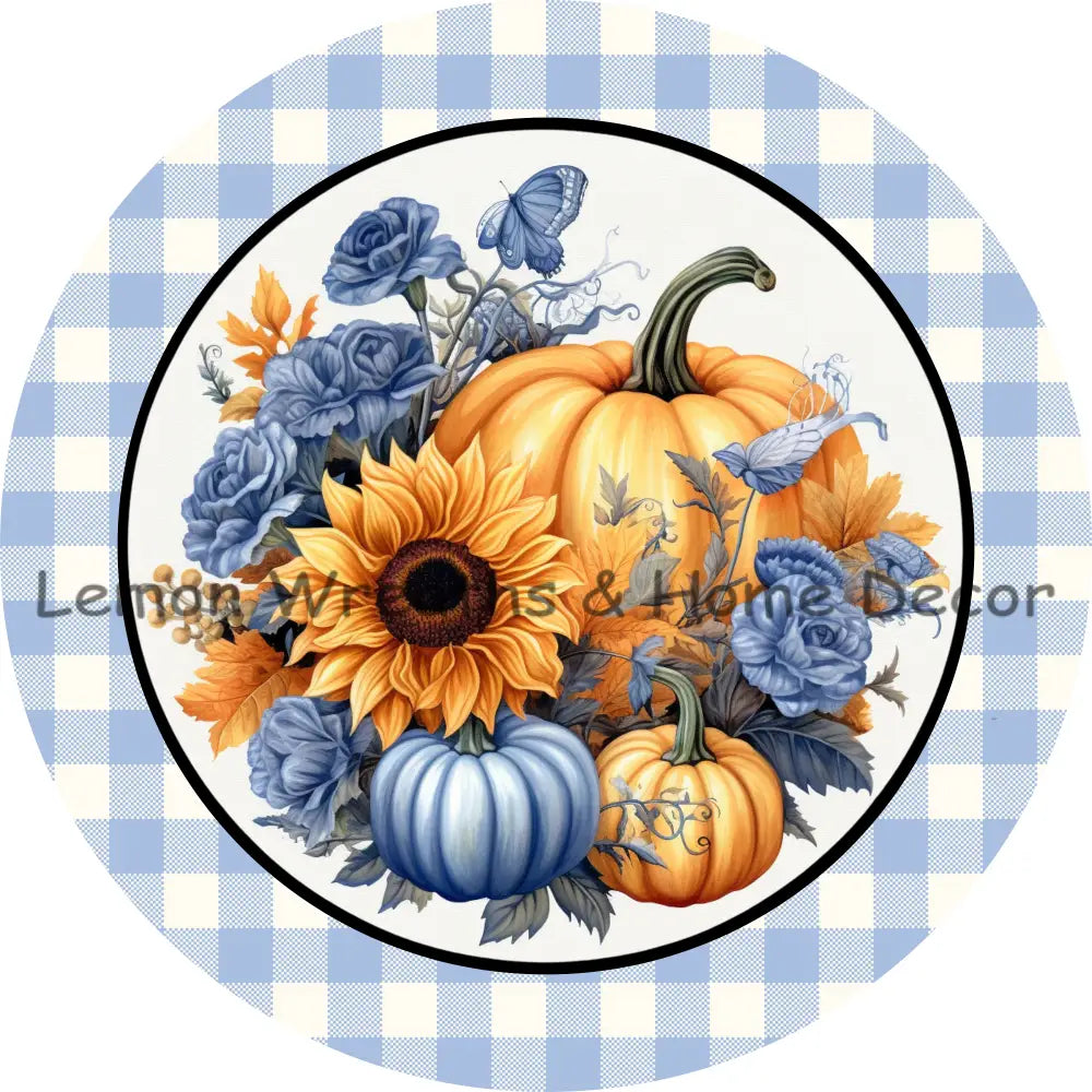 Welcome Blue And Orange Fall Check Metal Sign 6 / No Text
