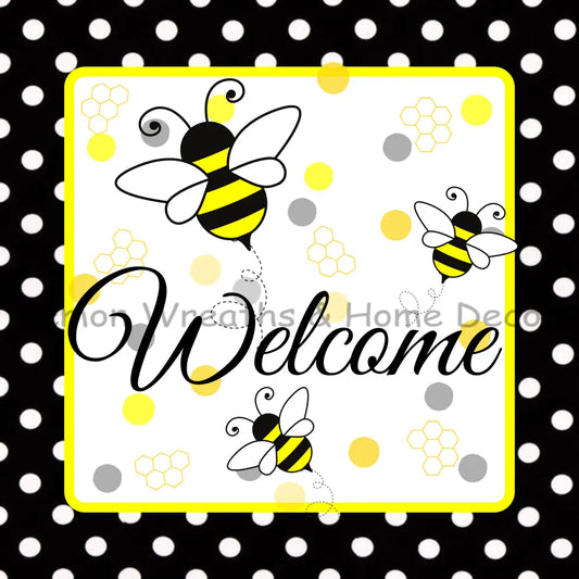 Welcome Bumble Bees Polka Dots Metal Sign 8