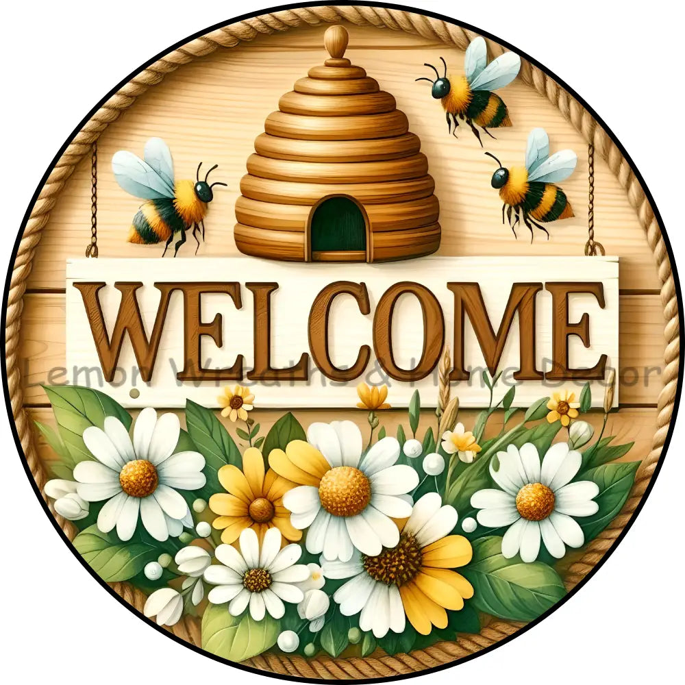 Welcome Bumble Bees Rope Border Metal Sign