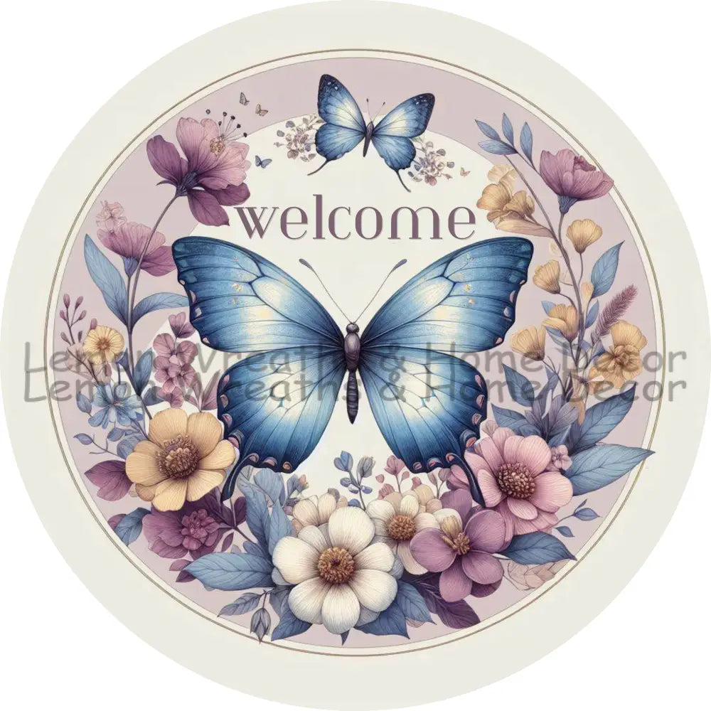 Welcome Butterflies And Magnolias Ivory Border Metal Sign 6’’