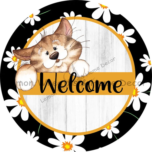 Welcome Cat Daisies Metal Sign 8