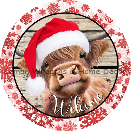 Welcome Christmas Highland Cow Metal Sign 6 /