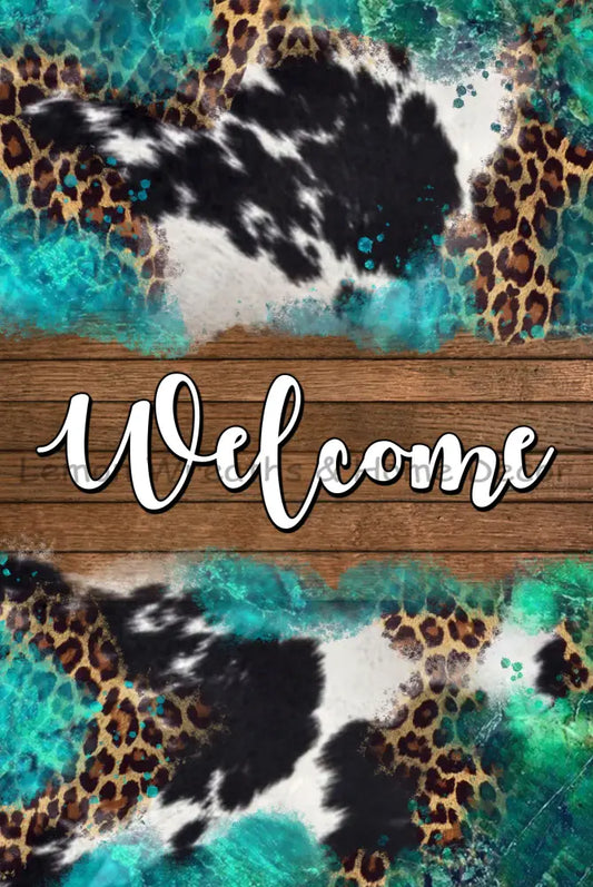 Welcome Cow Leopard Metal Sign