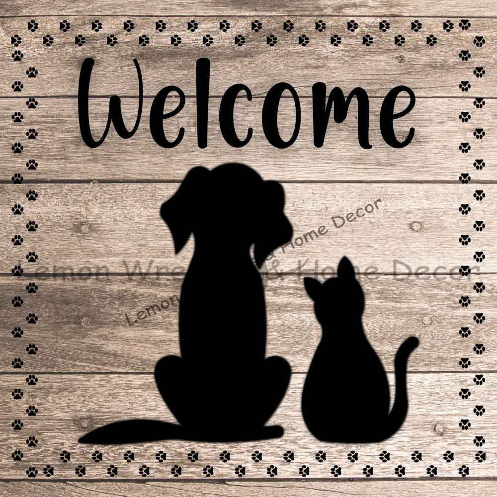 Welcome Dog Cat Silhouette Metal Sign 8