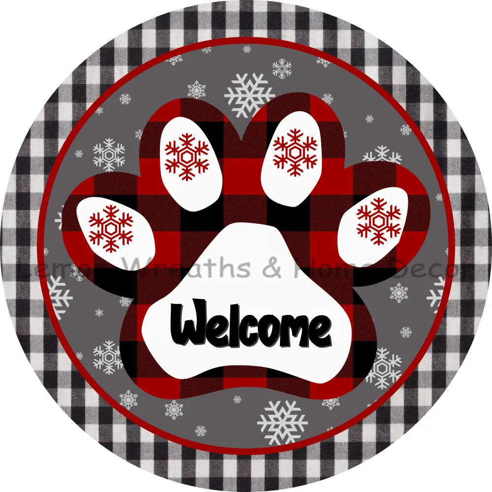 Welcome Dog Paw Snowflake Metal Sign 6