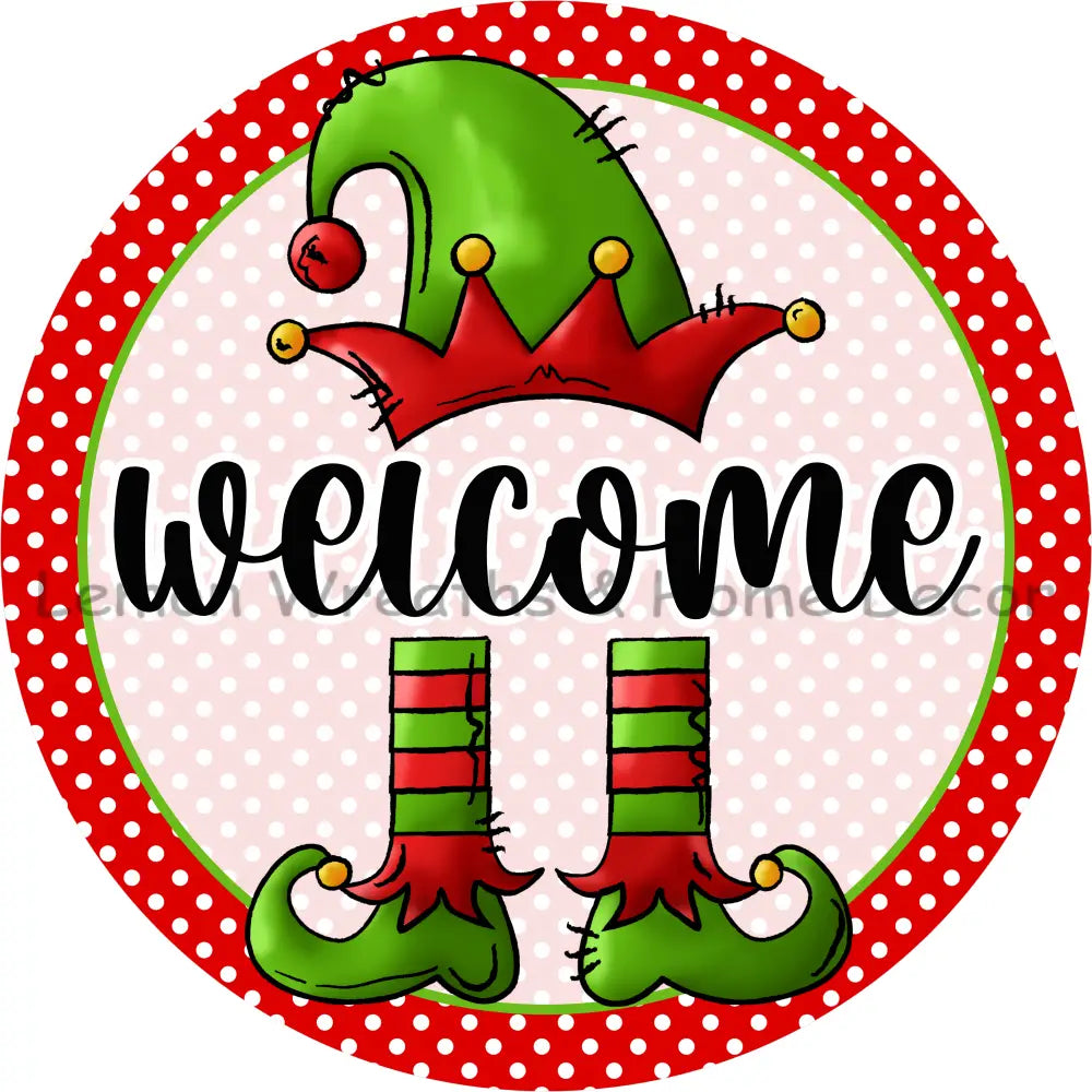 Welcome Elf Hat and Legs Metal Sign