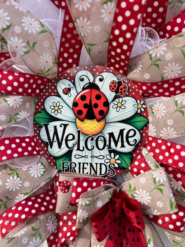 Welcome Friends Ladybug Wreath