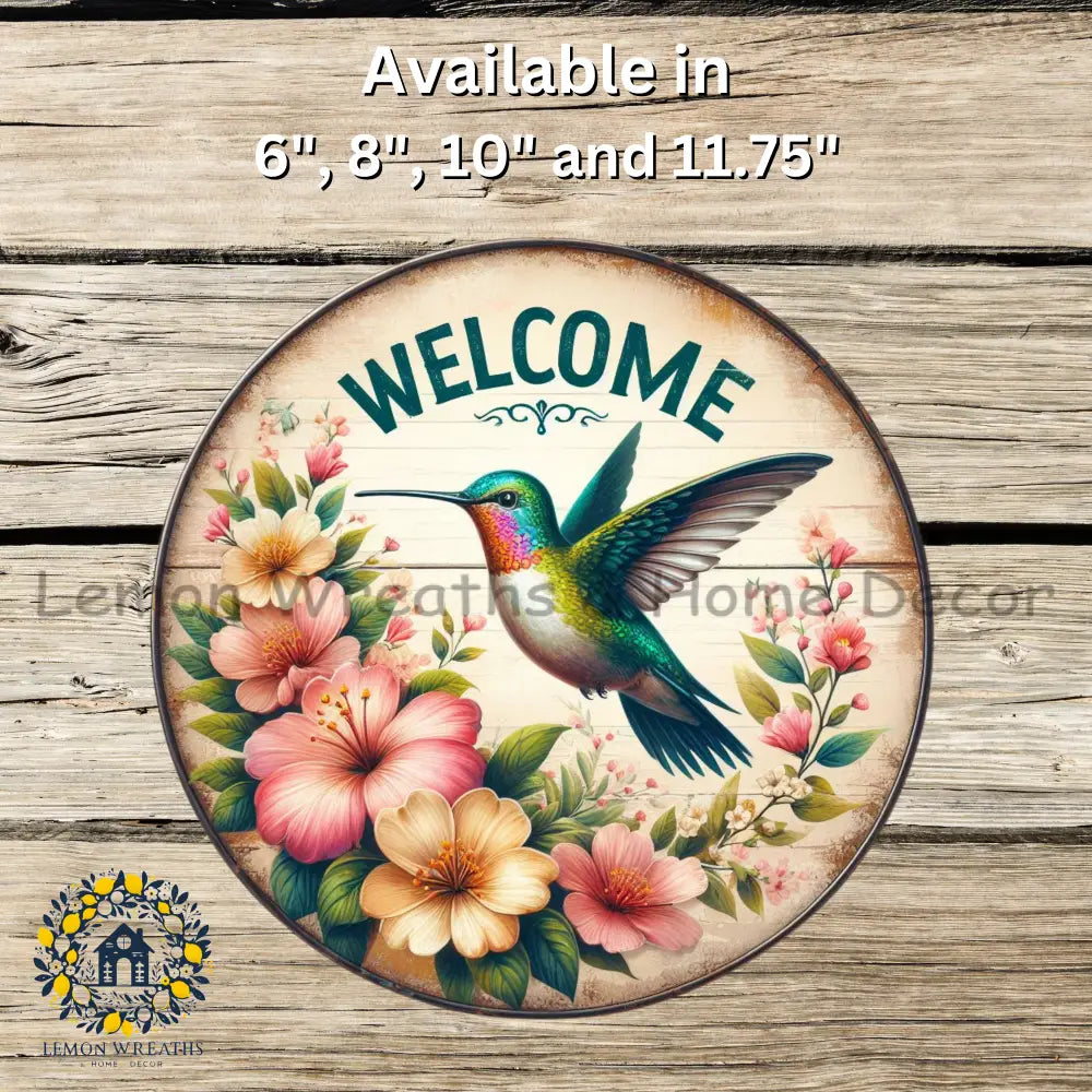 Welcome Hummingbird And Hibiscus Metal Sign