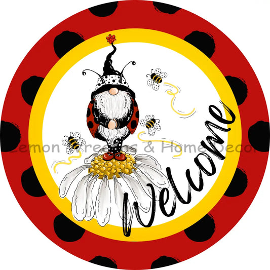 Welcome Ladybug Gnome Metal Sign 8