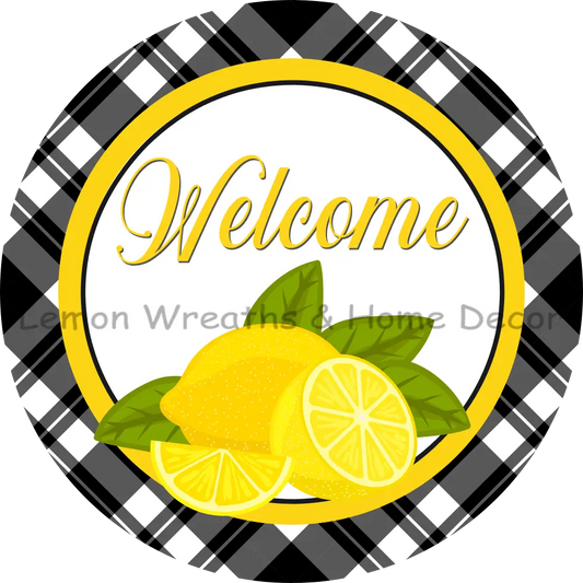 Welcome Lemons Black Check Metal Sign 8