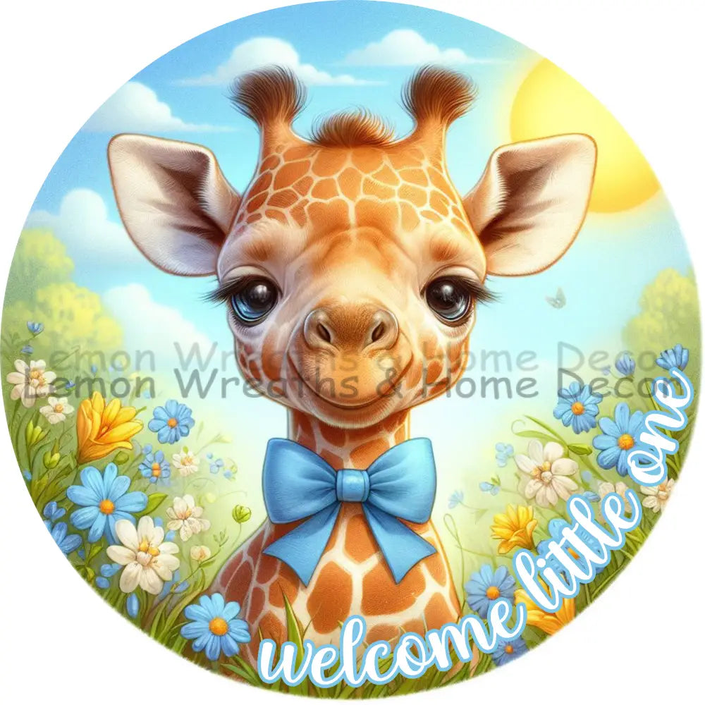 Welcome Little One Baby Boy Giraffe Metal Sign
