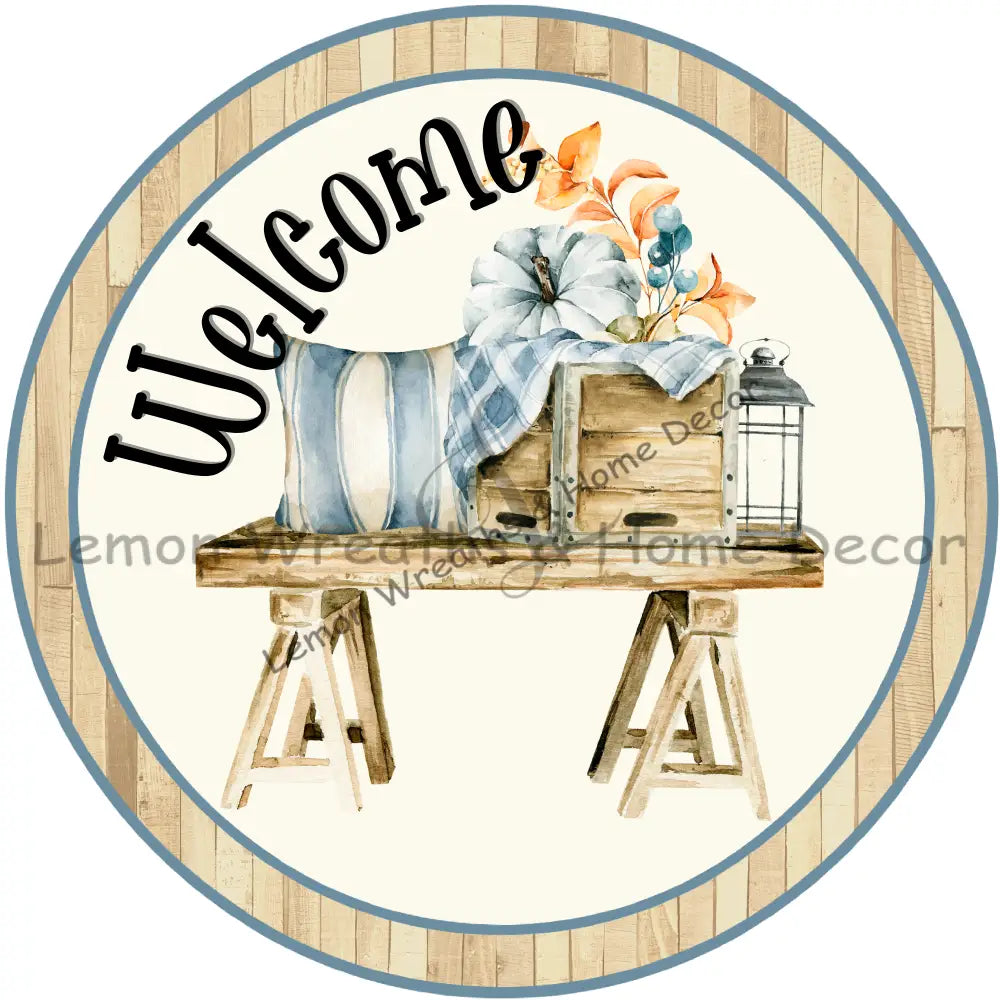 Welcome Rustic Blue Metal Sign 8