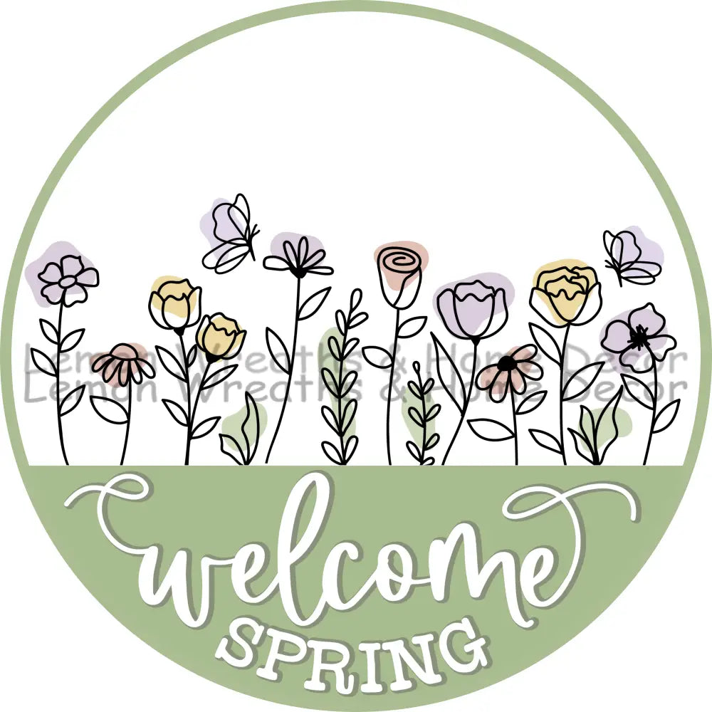 Welcome Spring Watercolor Flowers Metal Sign