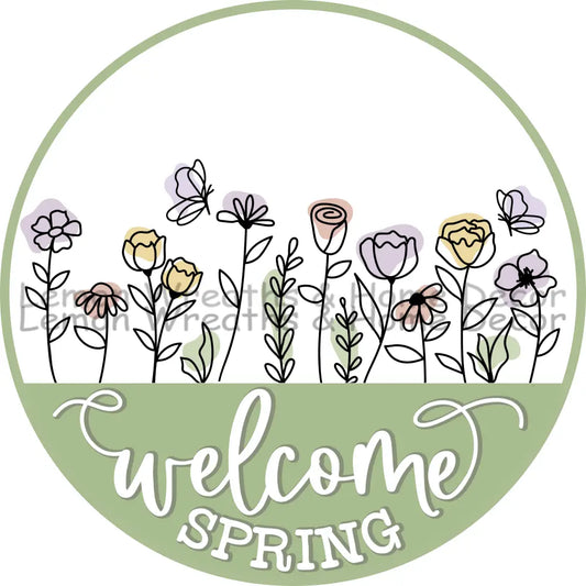 Welcome Spring Watercolor Flowers Metal Sign