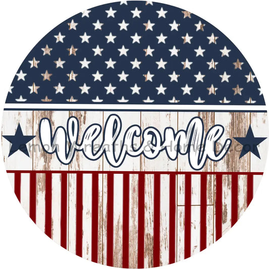 Welcome Stars & Stripes Metal Sign