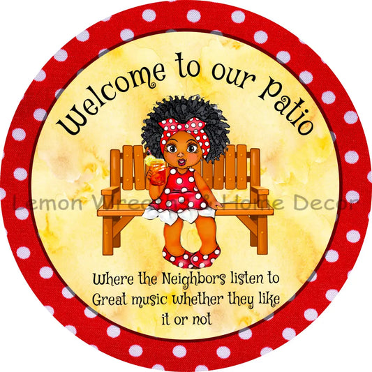 Welcome To Our Patio Polka Dot Metal Sign 8