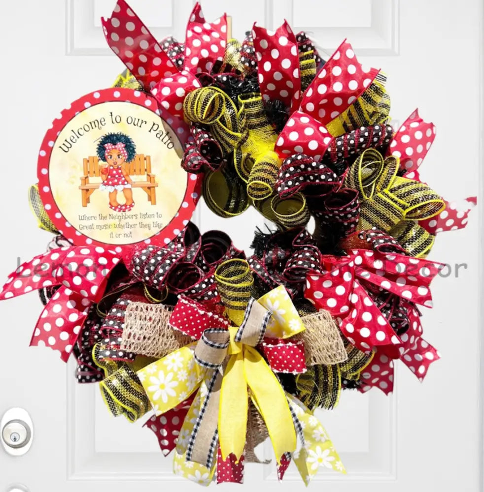 Welcome To Our Patio Polka Dot Wreath