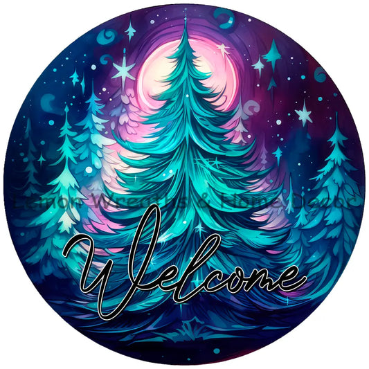 Welcome Winter Wonderland Teal & Purple Metal Sign