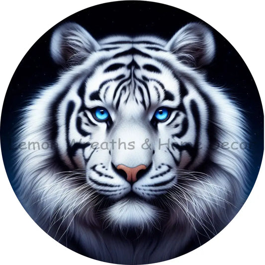 White Bengal Tiger Blue Eyes Metal Sign