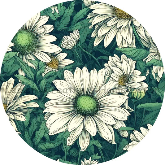 White Emerald Green Daisies Sublimated Fabric Center