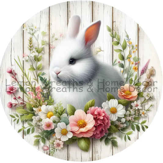 White Rabbit Spring Flowers Metal Sign