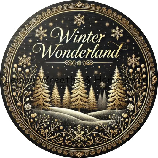 Winter Wonderland Black & Gold Metal Sign