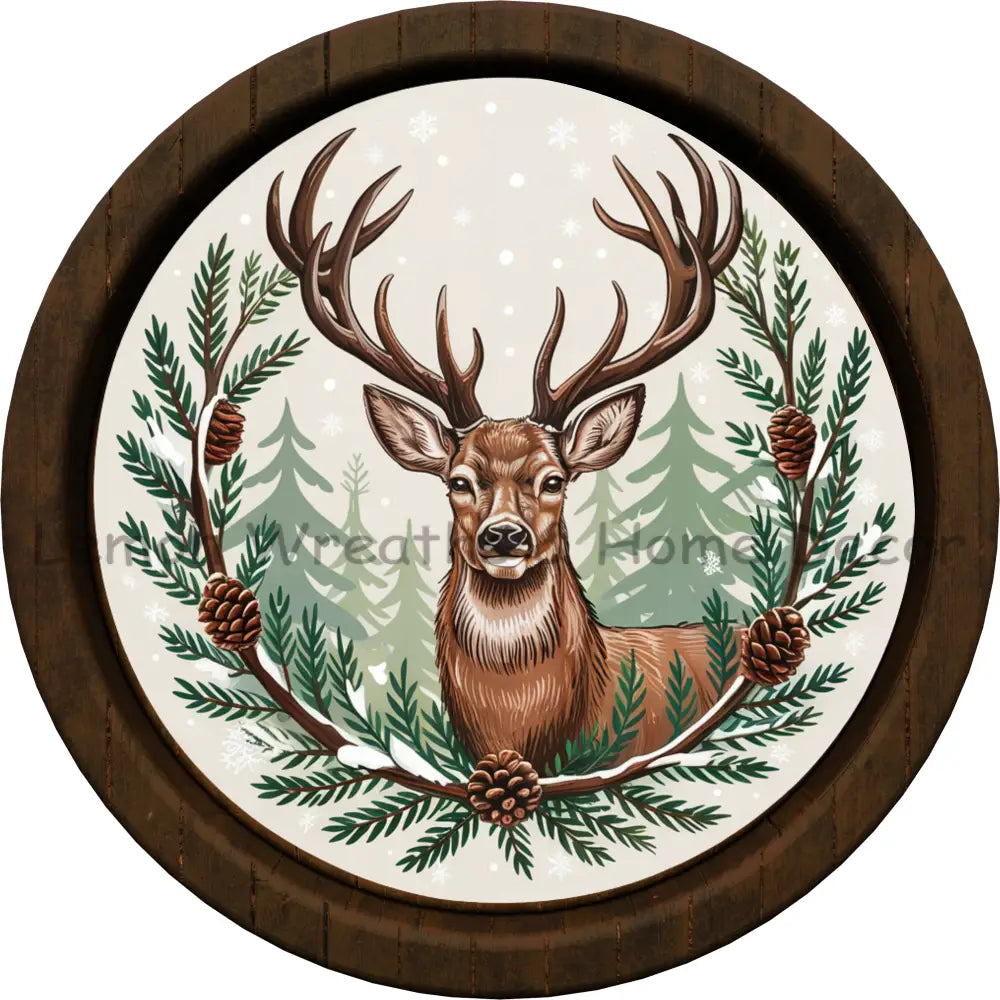 Woodland Pinecone Winter Deer Metal Sign