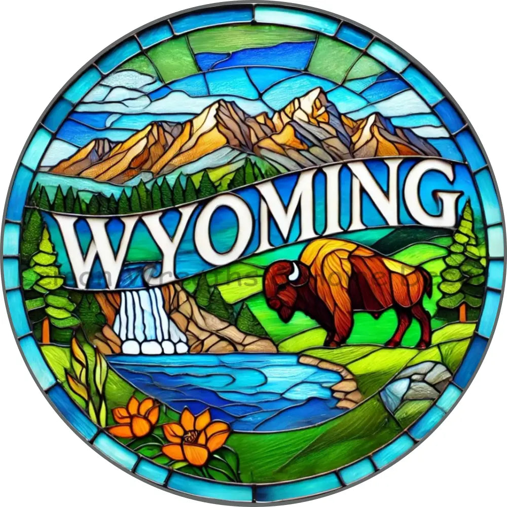 Wyoming Faux Stained Glass Metal Sign