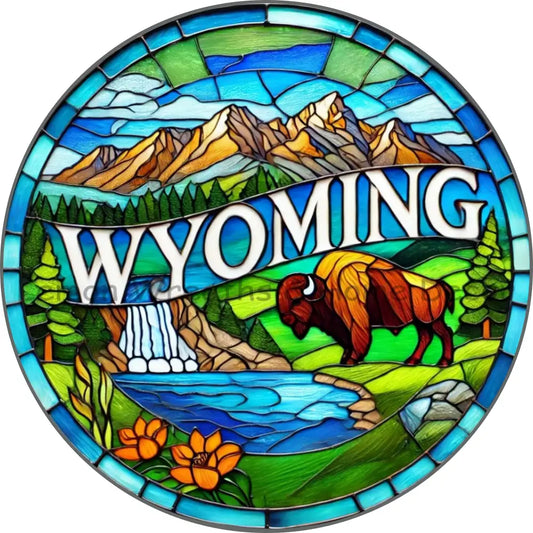 Wyoming Faux Stained Glass Metal Sign